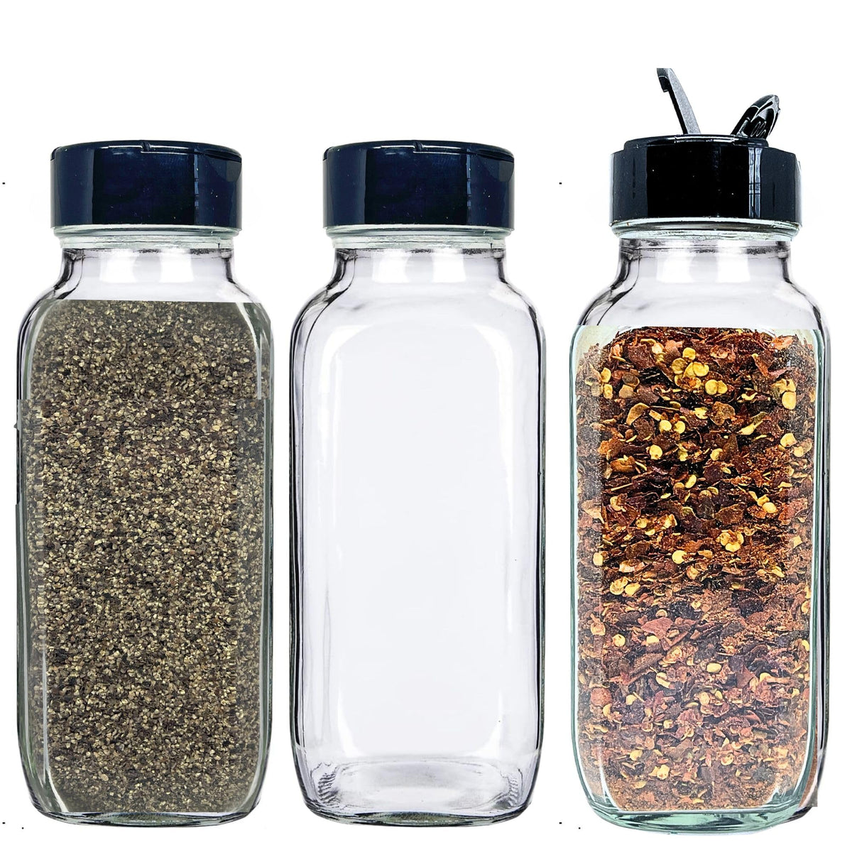 Frasco de vidrio JARMING COLLECTIONS para especias con tapa dosificadora, ideal para despensa organizada.