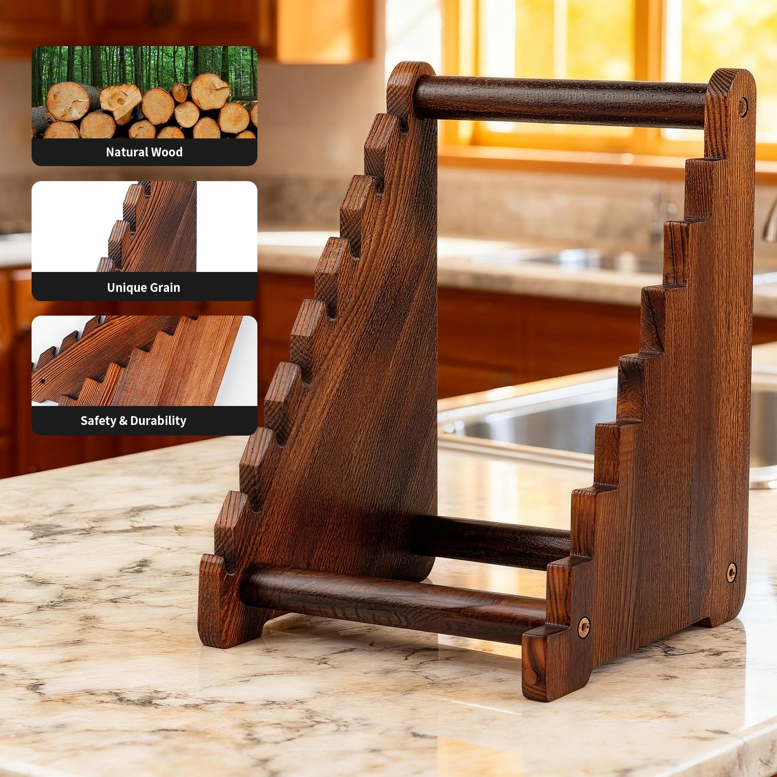 Jarsinjoy diseno vintage, soporte de madera para cuchillos de coleccion.