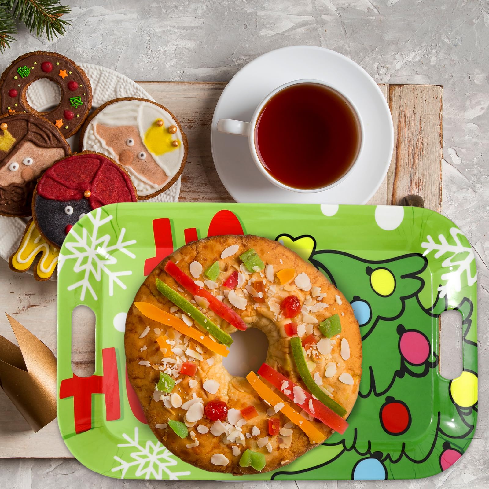 Bandeja JarThenaAMCS para snacks y frutas, ideal para compartir en fiestas.