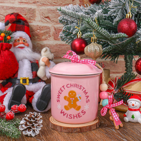 JarThenaAMCS centro de mesa navideño en cerámica rosa con diseño de jengibre.