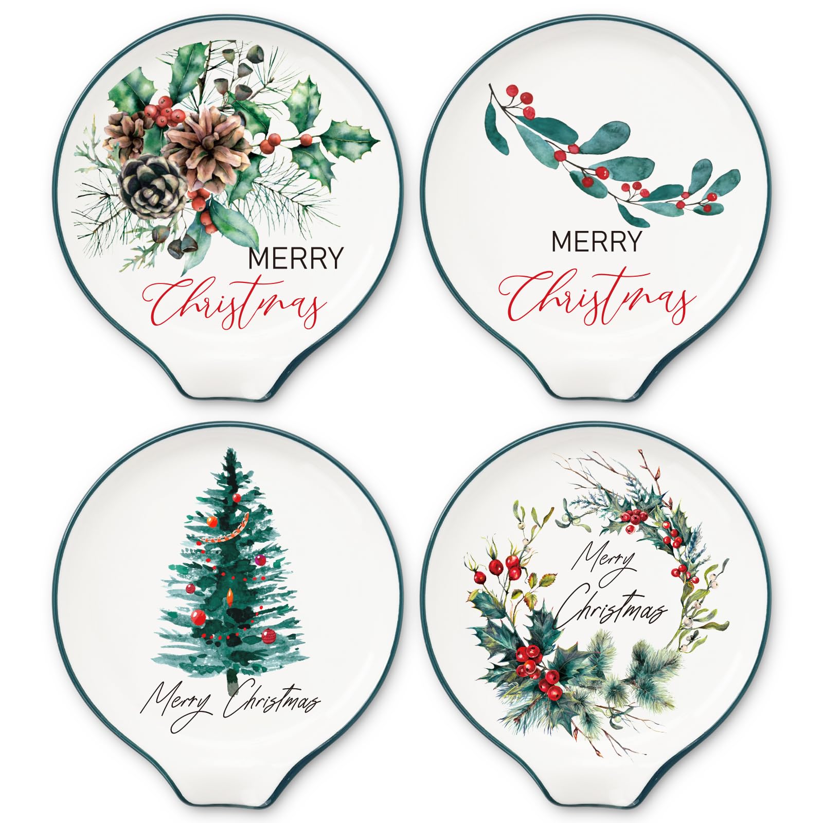 JarThenaAMCS reposacucharas con árbol navideño acuarela, ordena cucharas y añade ambiente festivo