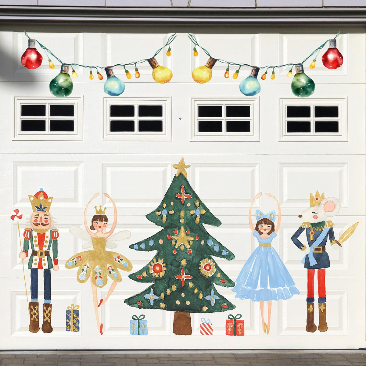 Imán JarThenaAMCS para puerta de garaje con árbol navideño y luces, decoración festiva.
