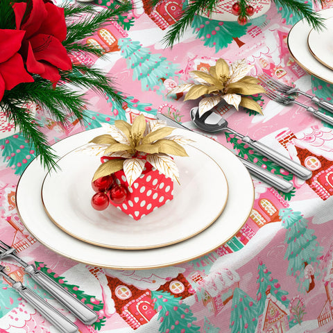 JarThenaAMCS mantel navideño rosa con arbol, decoracion festiva en la mesa