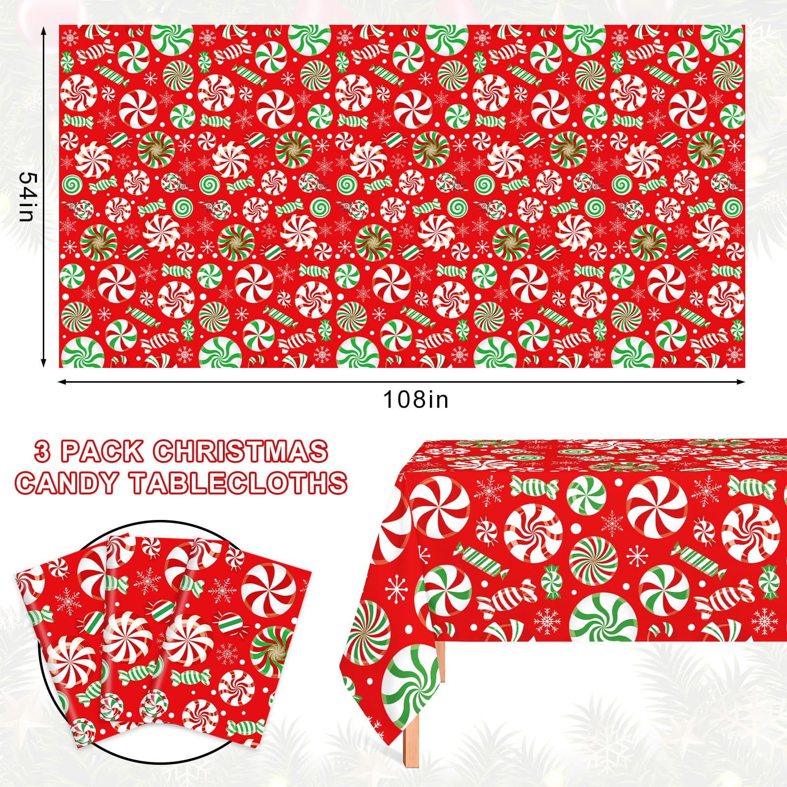 Mantel navideño JarThenaAMCS con bastones de caramelo para decoración.