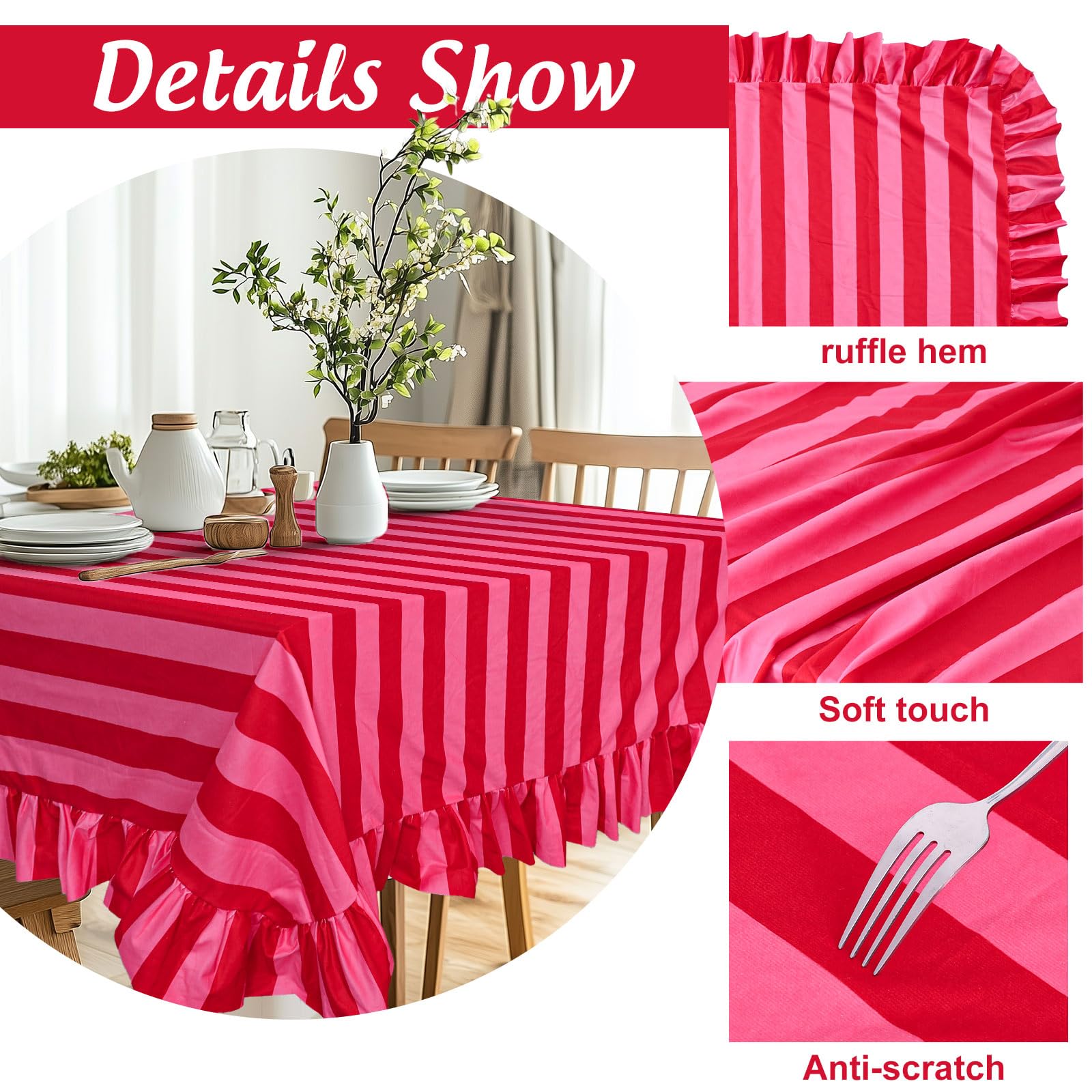 Patrón rosa y rojo del mantel JarThenaAMCS para decoración festiva.