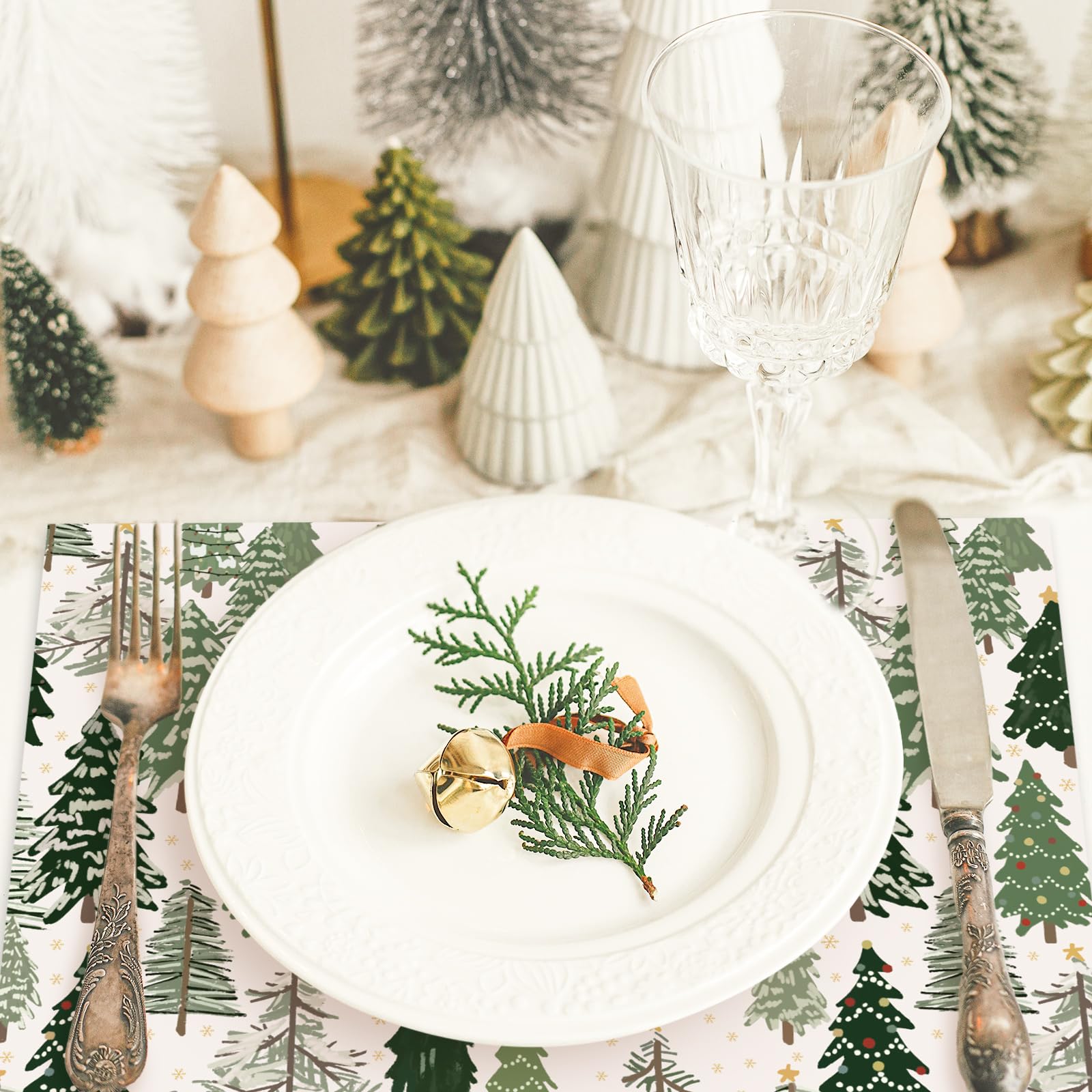 Manteles JarThenaAMCS diseño retro navideño para cenar con ambiente cálido.