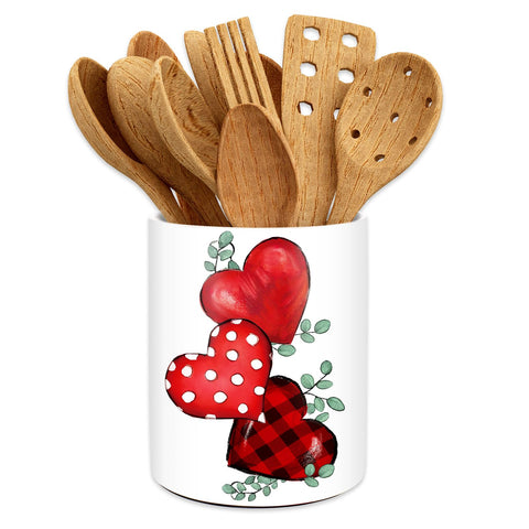 JarThenaAMCS porta-utensilios cerámico con corazones y hojas para encimeras organizadas
