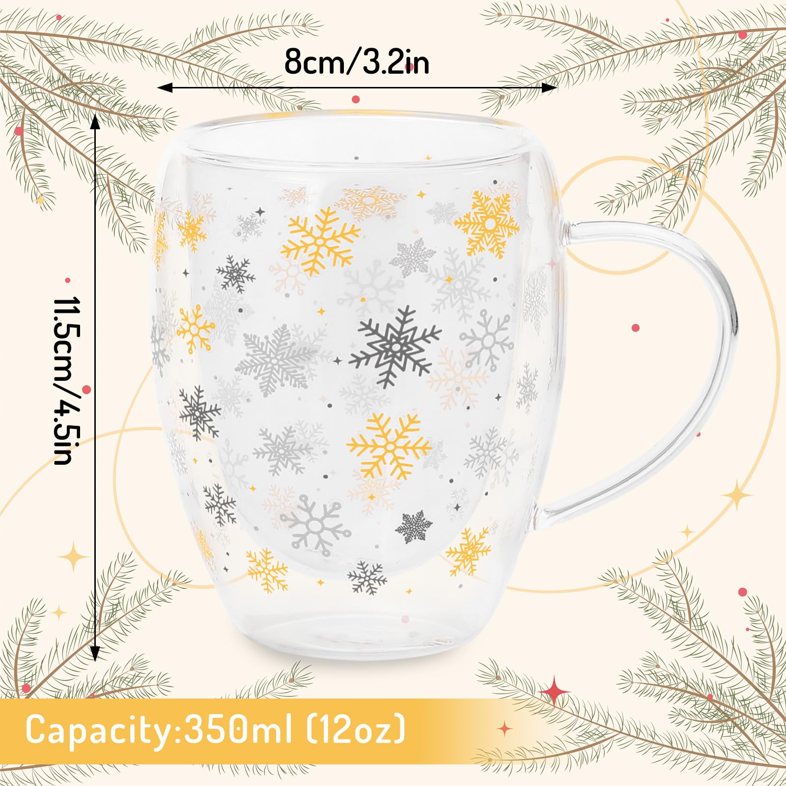 JarThenaAMCS taza navidad con copos de nieve, ideal para fiestas