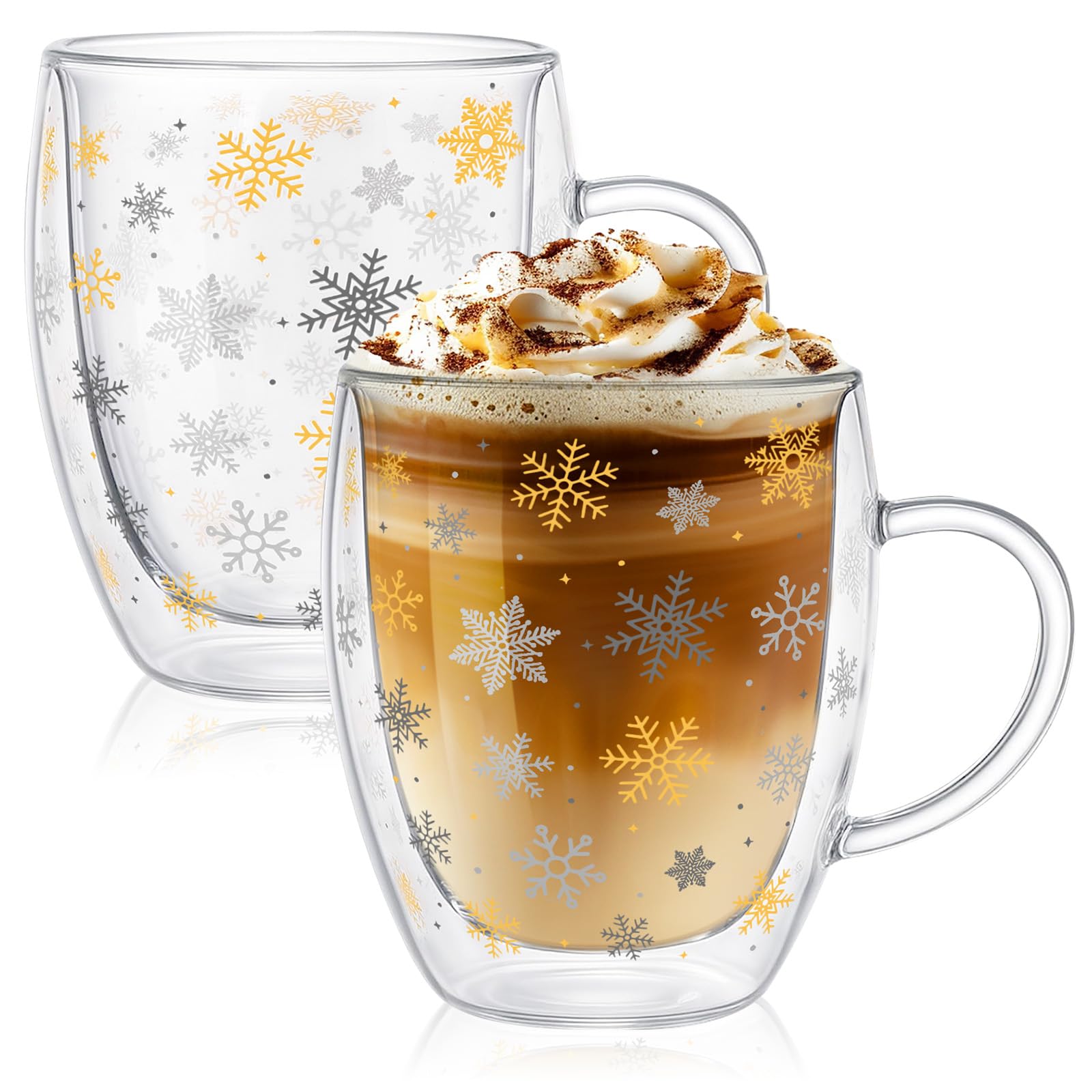 JarThenaAMCS tazas de doble pared 12 oz con diseño dorado y plateado para bebidas calientes