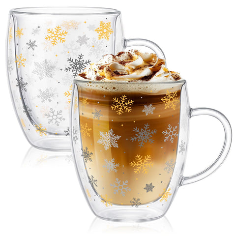 JarThenaAMCS tazas de doble pared 12 oz con diseño dorado y plateado para bebidas calientes