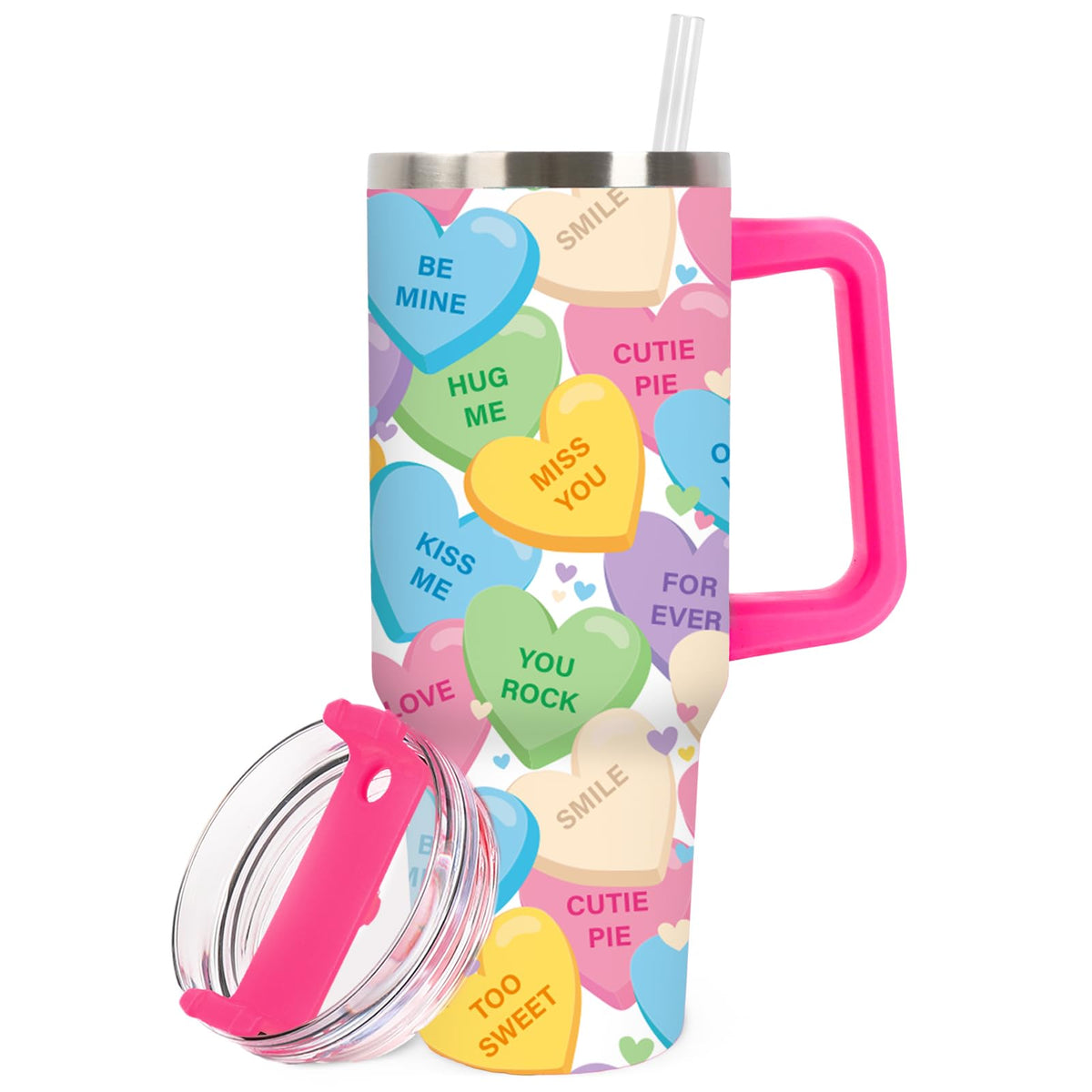 JarThenaAMCS Tumbler Valentine con corazones coloridos y tapa, ideal para viajes