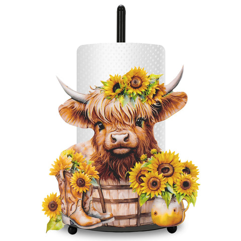 JarThenaAMCS soporte toallas con vaca Highland y girasoles, decoración rústica para la cocina.