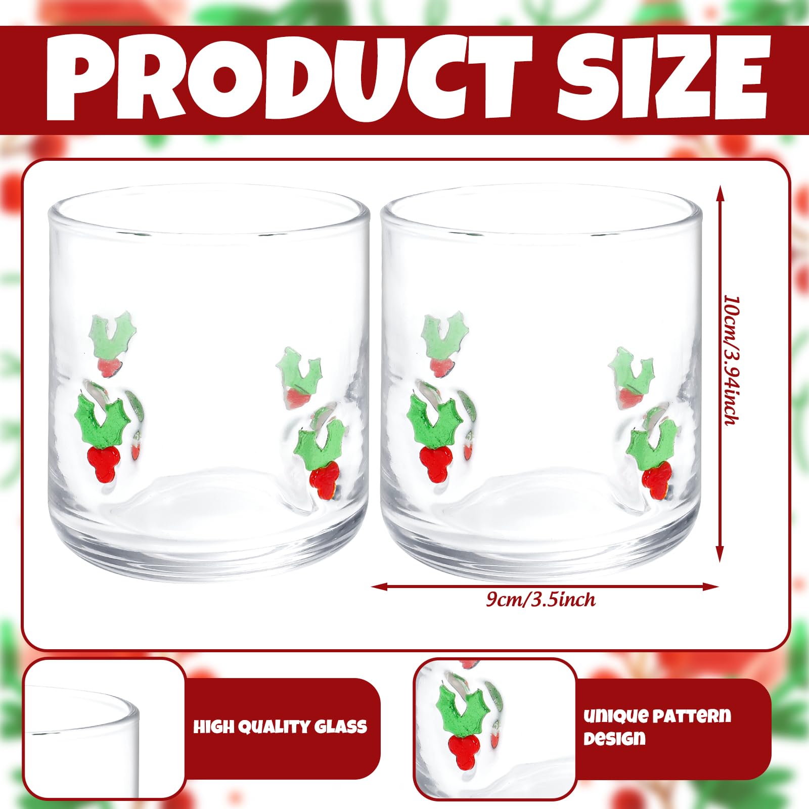 JarThenaAMCS vaso de jugo, diseño navideño con acebo, perfecto para mesas temáticas.