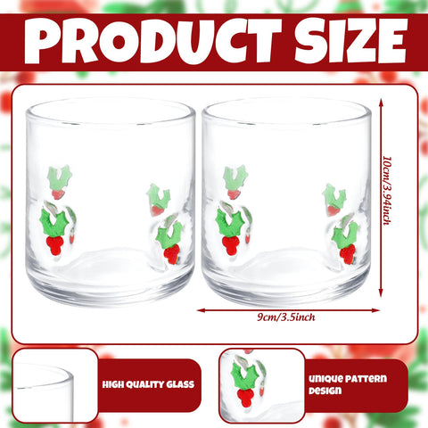 JarThenaAMCS vaso de jugo, diseño navideño con acebo, perfecto para mesas temáticas.