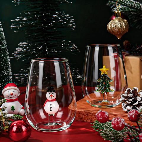 JarThenaAMCS vaso sin tallo con árbol de Navidad 3D para fiestas