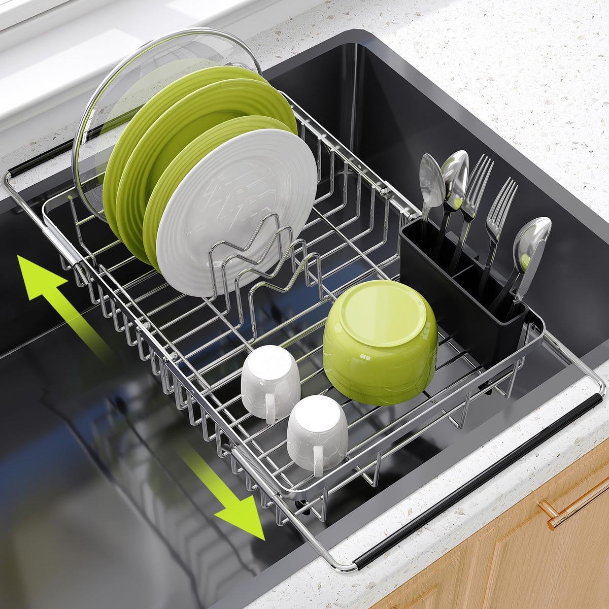 Escurridor de platos JASIWAY extendible sobre fregadero para mayor capacidad