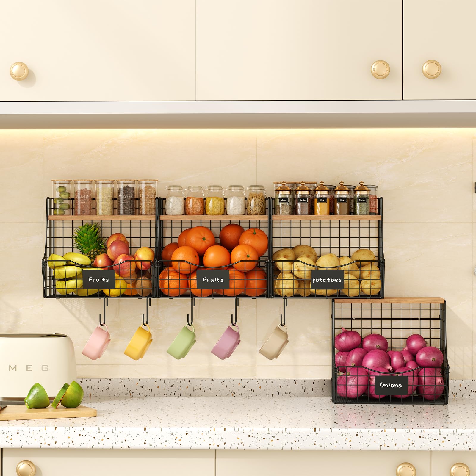 Cesta de fruta Jautokerdar con tapa para encimera, acceso fácil