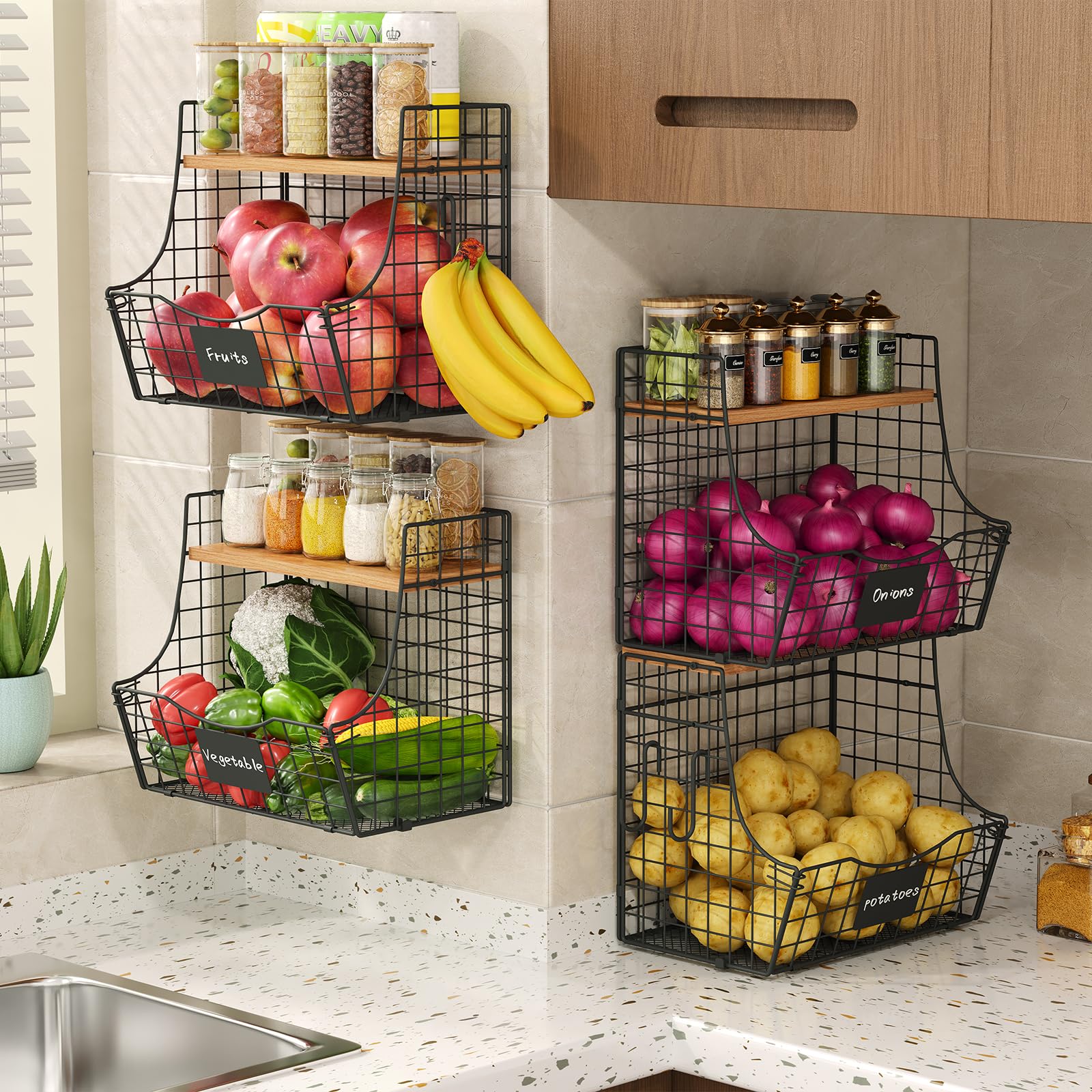 Cesta de fruta Jautokerdar para pared, ahorro de espacio