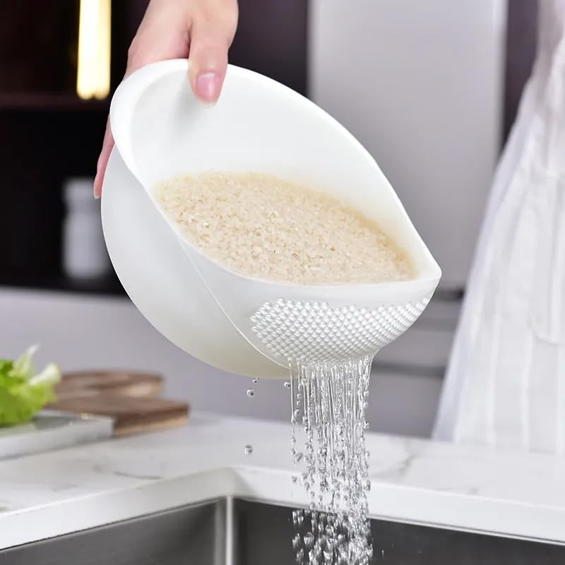 Jawyem colador de arroz plástico blanco, drenaje eficiente para lavar verduras.