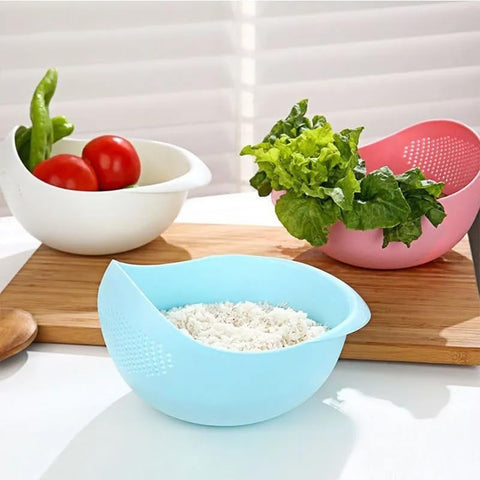 Jawyem colador de arroz plástico blanco, gran capacidad para lavar verduras y arroz.
