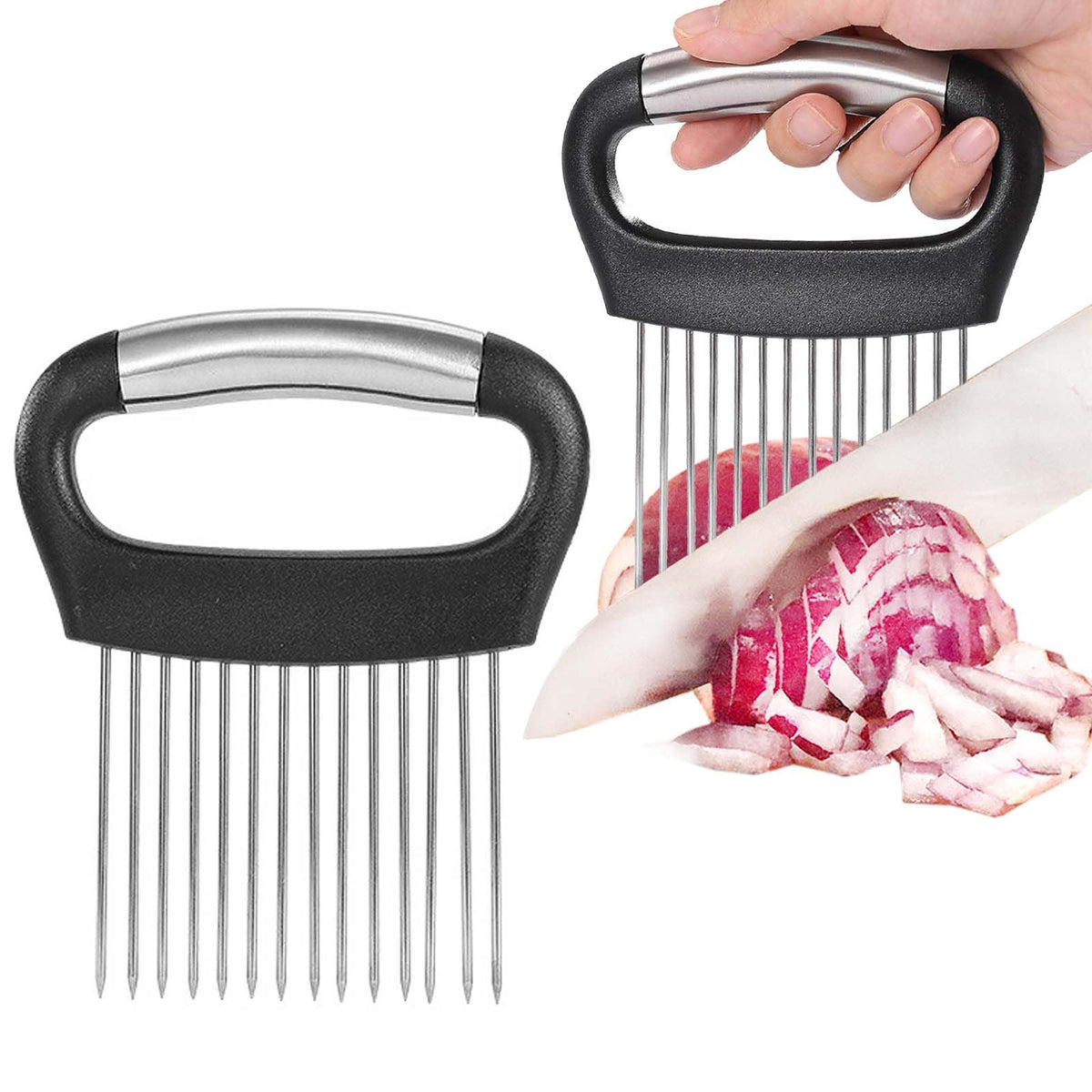Cortador de cebollas grande Jayvar con 14 puntas para rebanar cebollas de forma uniforme