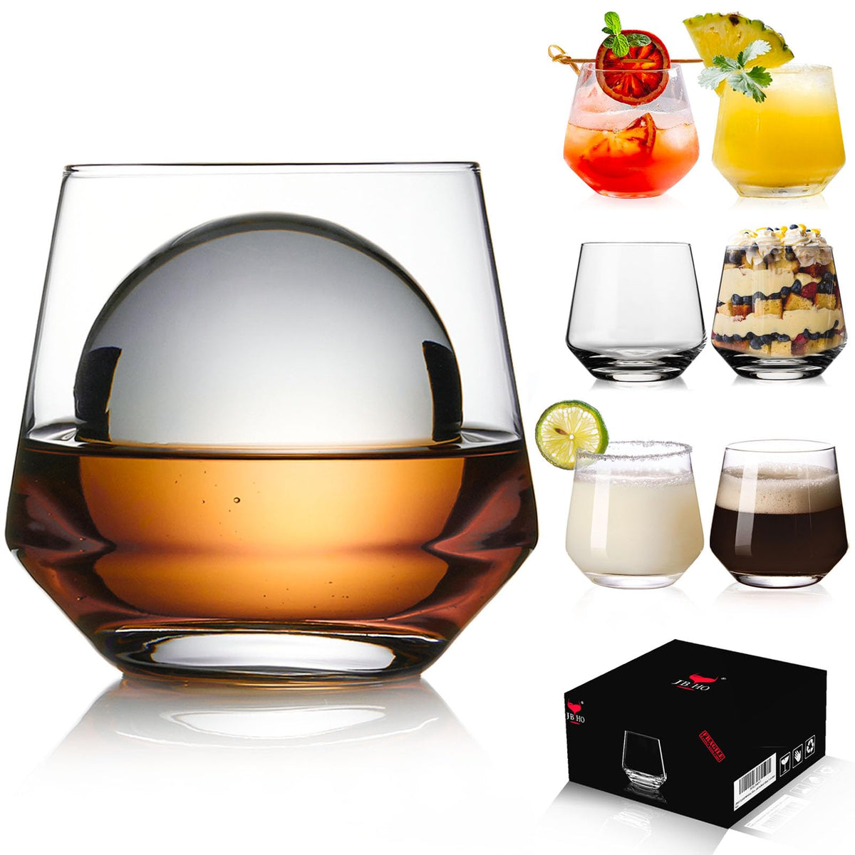 Vasos JBHO: conjunto de 6, whisky 12 onzas, ideales para degustar en casa.