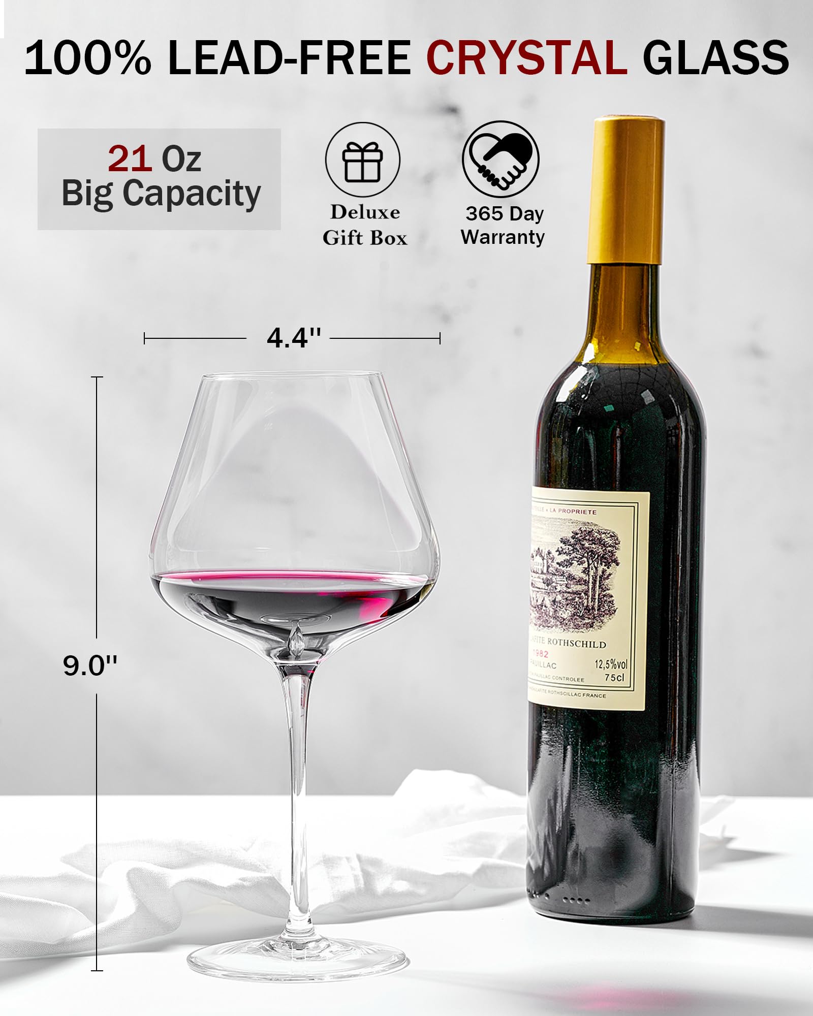 Copas JBHO brillan bajo luz suave, realzando color y textura del vino