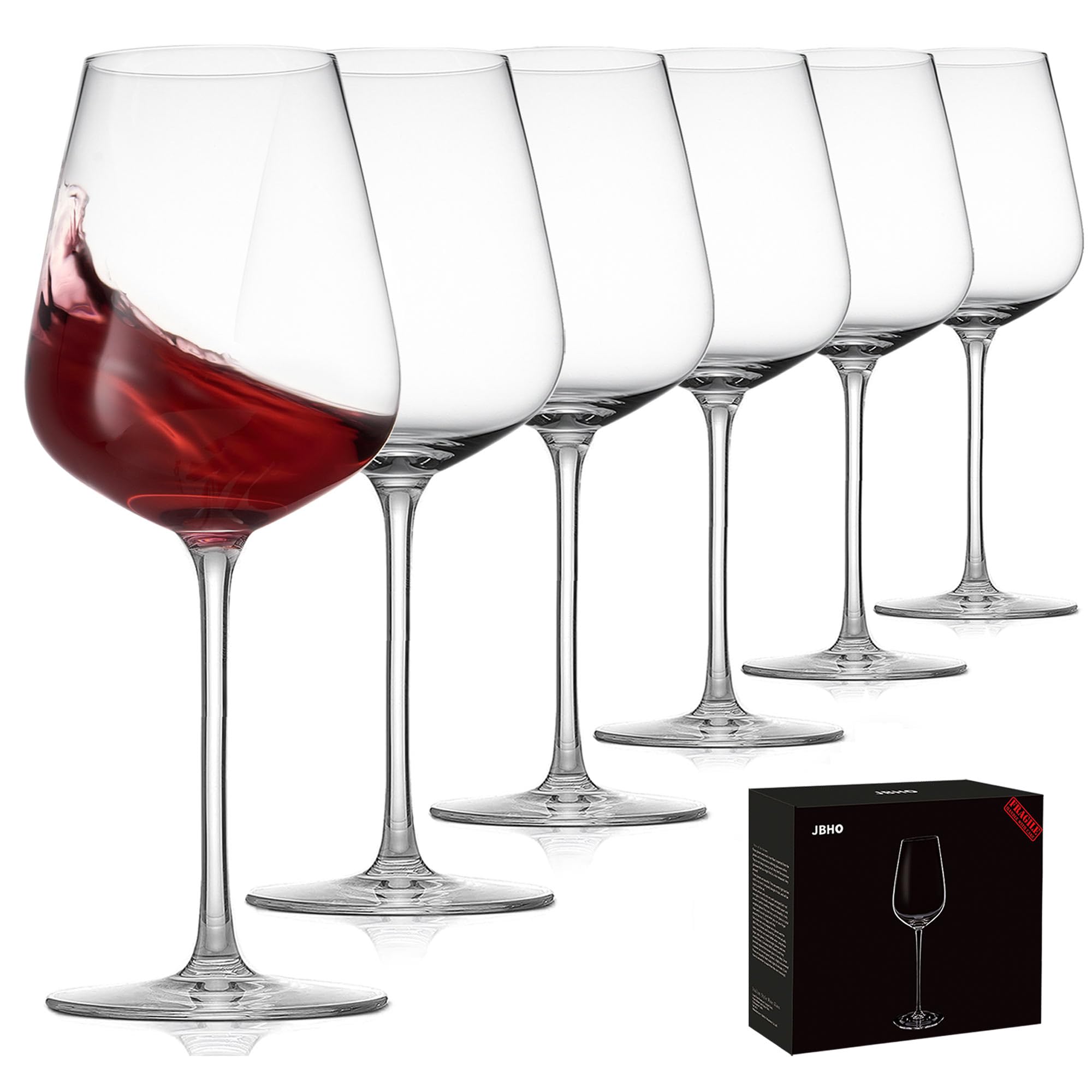Vaso JBHO Bordeaux de 6-18 oz, cristal sin plomo para degustaciones elegantes.