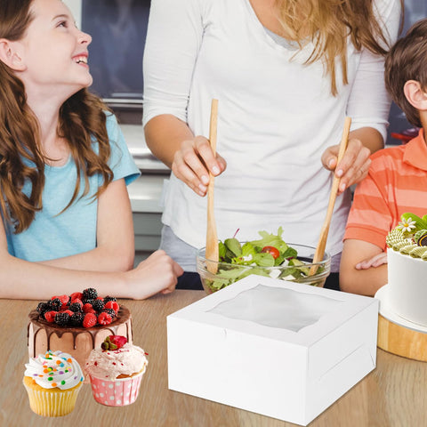 Conjunto de cajas JCD para pasteles y cupcakes, ideal para fiestas.