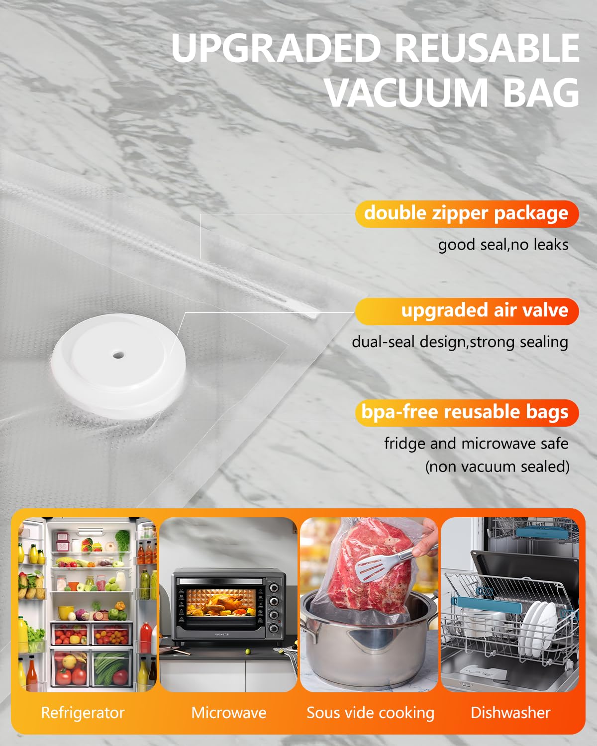 Jcuumld bolsas reutilizables resistentes al vacío para uso en frigorífico.