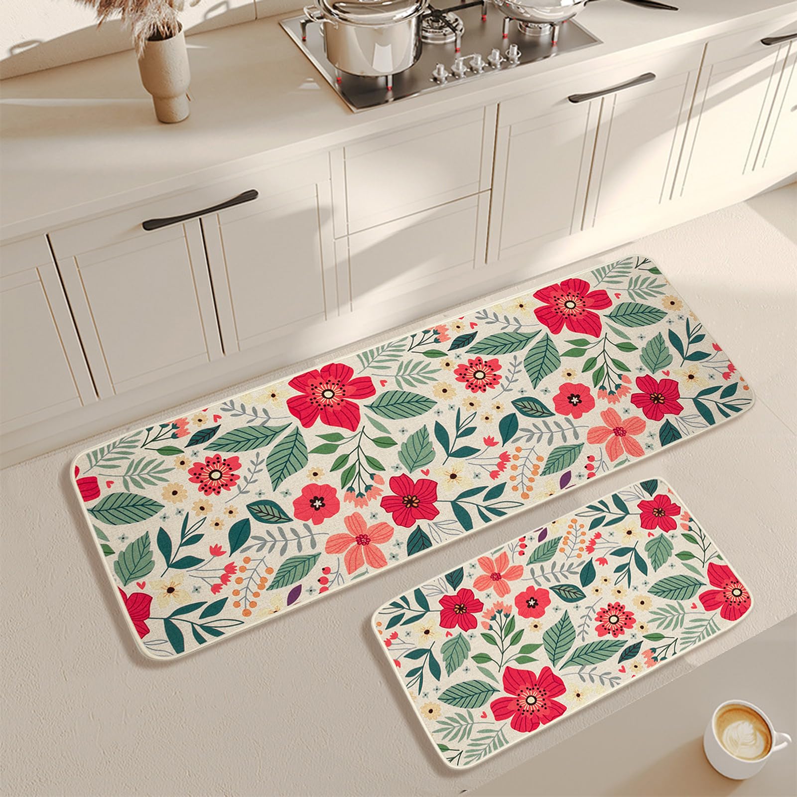 JDGHGB Pioneer Woman alfombra cocina floral 45x120cm, cobertura amplia y antideslizante.