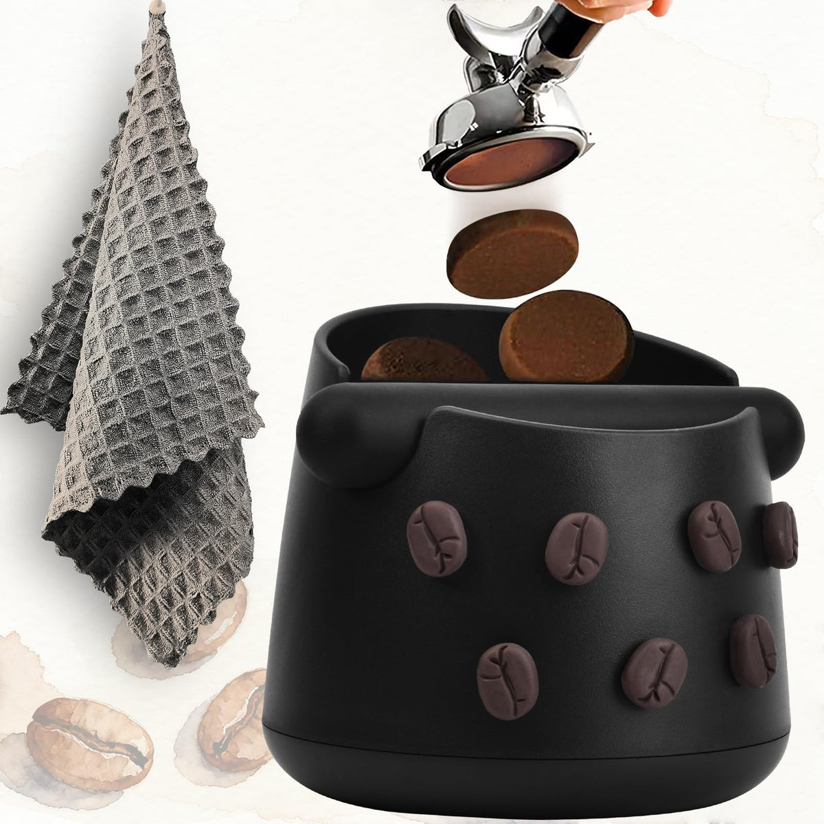 JDHAVMOS Coffee Knock Box visto de frente, diseño elegante para espresso y limpieza rápida