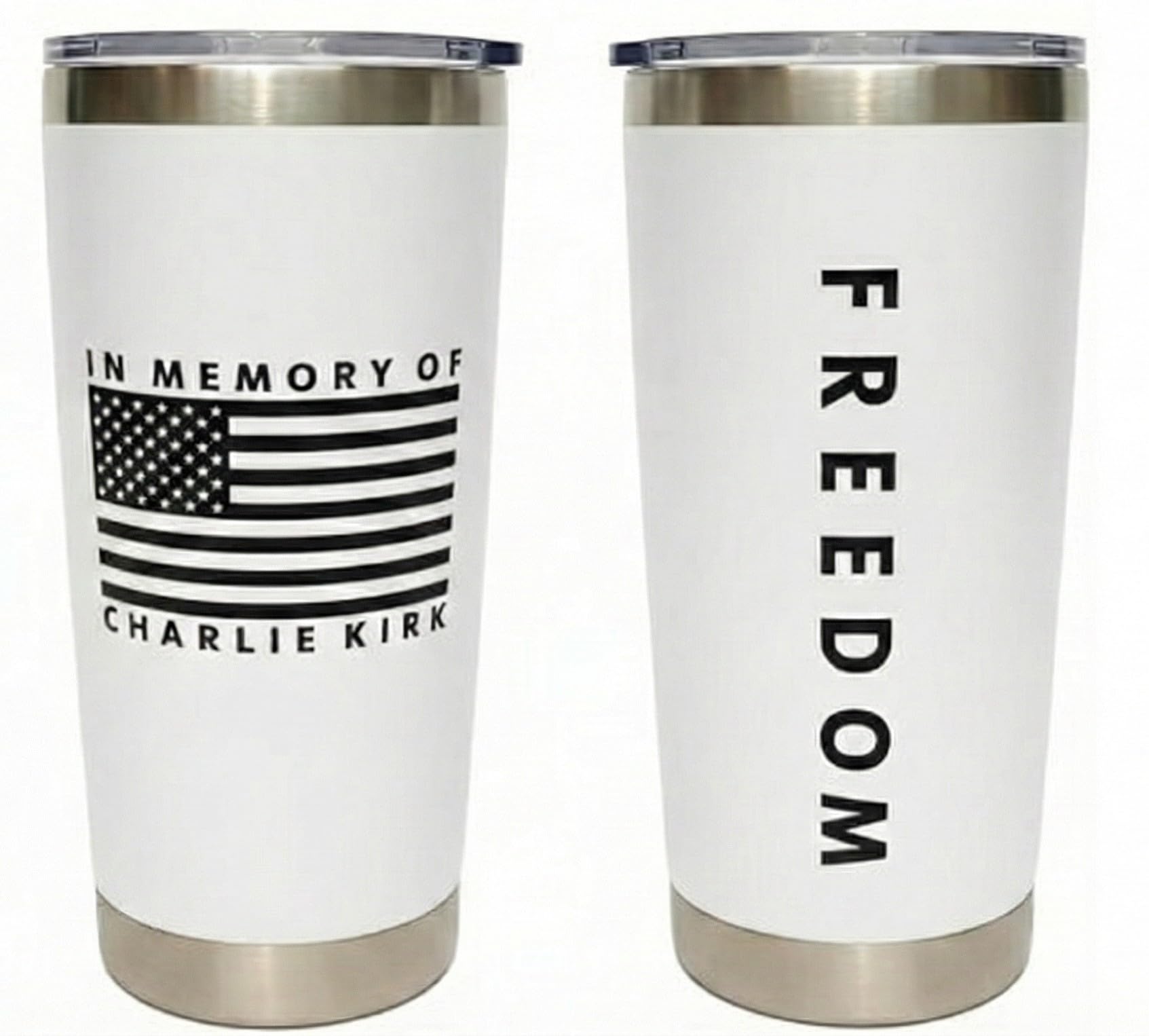 Jeados Charlie Kirk 20 oz, vista frontal, ideal para café caliente en la ruta