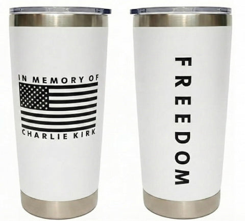 Jeados Charlie Kirk 20 oz, vista frontal, ideal para café caliente en la ruta