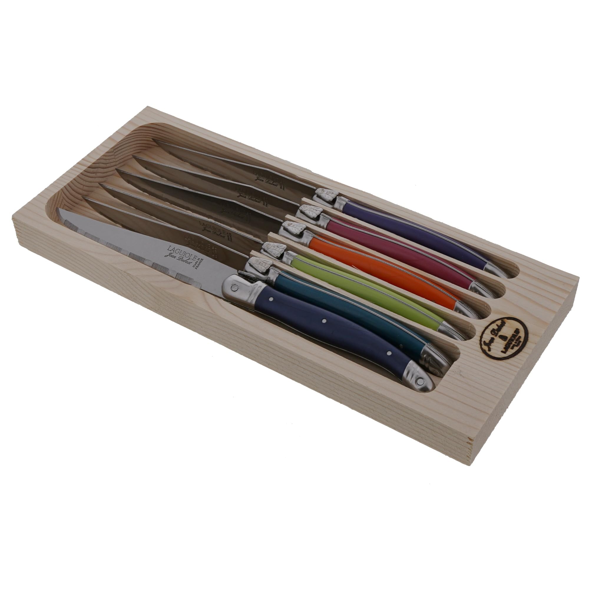 Jean Dubost Laguiole: conjunto de cuchillos para filete con bandeja de madera, ideal para la cena