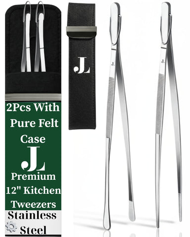 Pinzas de cocina Jean Lemond de 12 pulgadas, acero inoxidable, para emplatar con precisión.