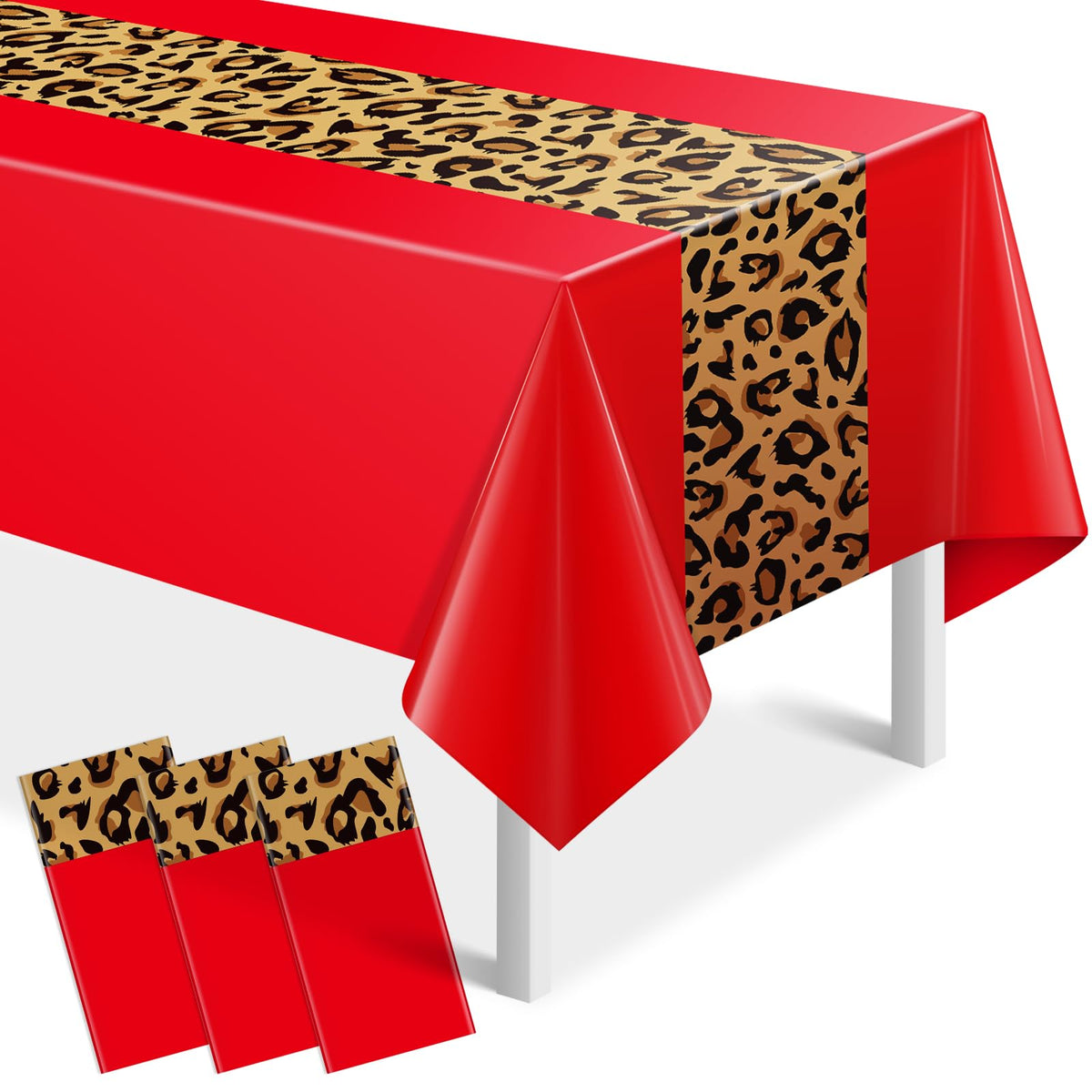 Mantel leopardo rojo de Jectivs, juego de 3, ideal para decorar fiestas temáticas