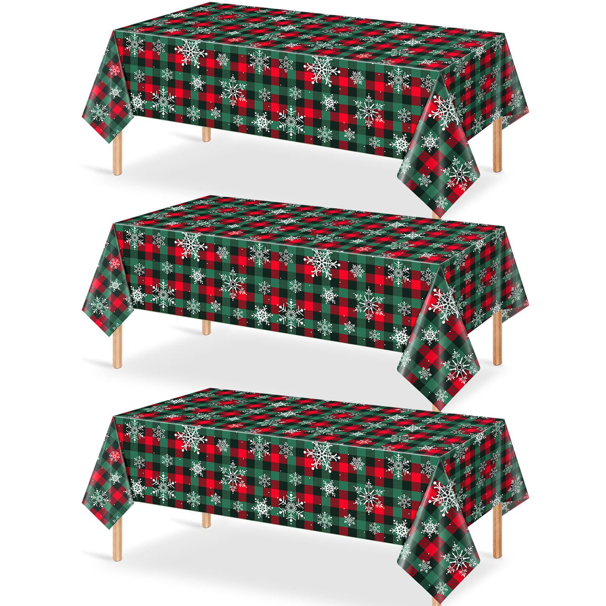Funda de mesa Jectivs navidad con cuadros buffalo rojos y verdes y copos de nieve