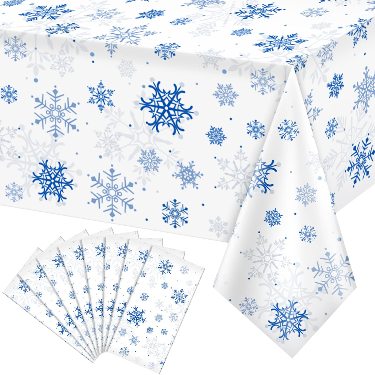 Mantel Jectivs con copos de nieve azul y blanco para mesa, ideal para fiestas