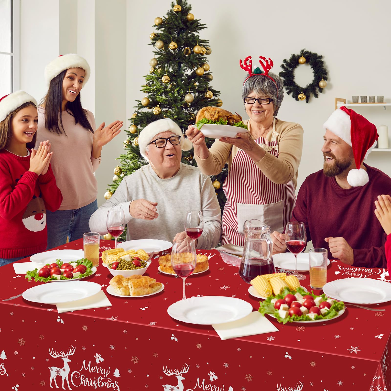 Diseño navideño de Jectivs en rojo con copos