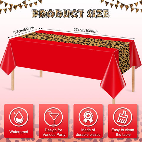 Mantel leopardo rojo de Jectivs, tamaño 137 x 274 cm para mesas largas