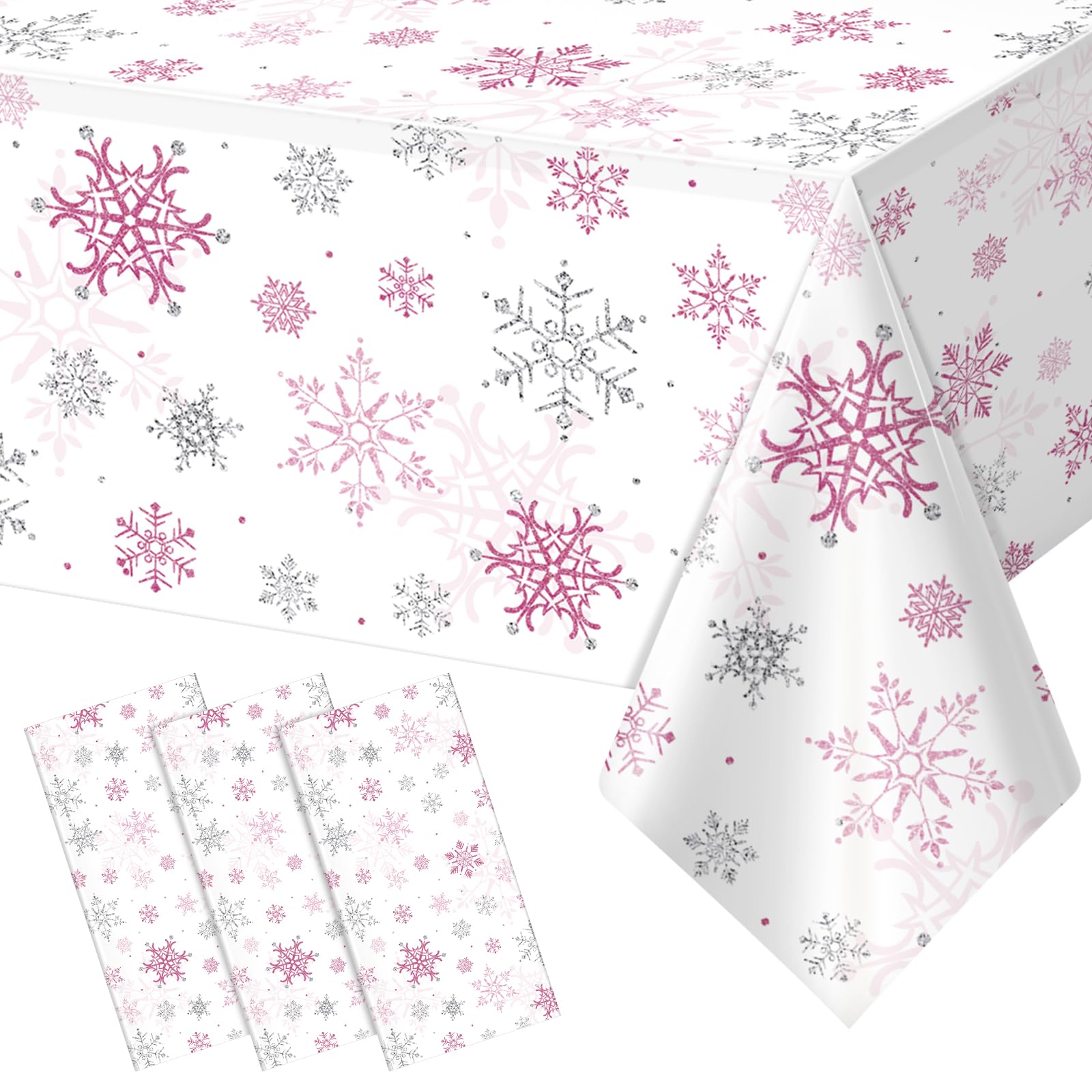 Mantel Jectivs de Navidad Rosa con copos de nieve para fiestas elegantes