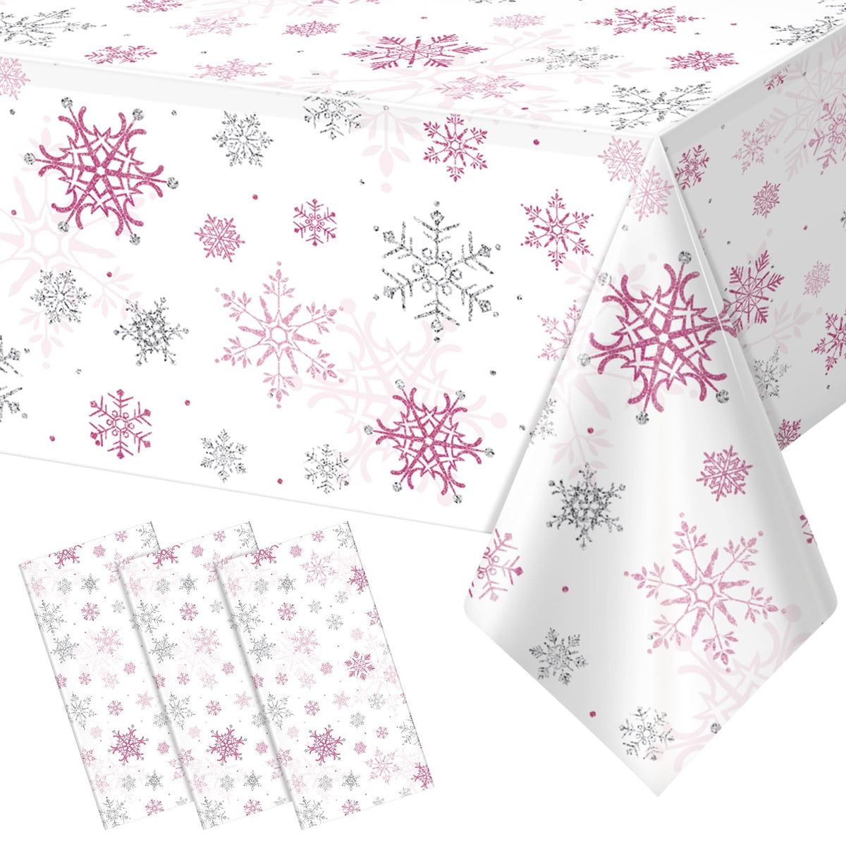 Mantel Jectivs de Navidad Rosa con copos de nieve para fiestas elegantes