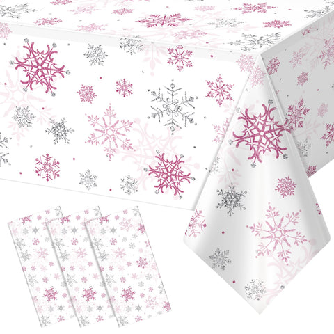 Mantel Jectivs de Navidad Rosa con copos de nieve para fiestas elegantes