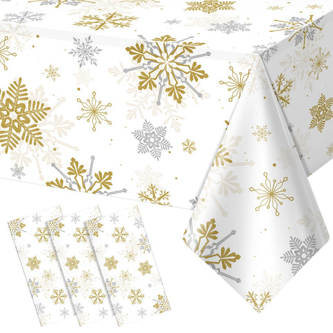 Mantel navidad nieve blanco dorado de Jectivs, ideal para mesa festiva.