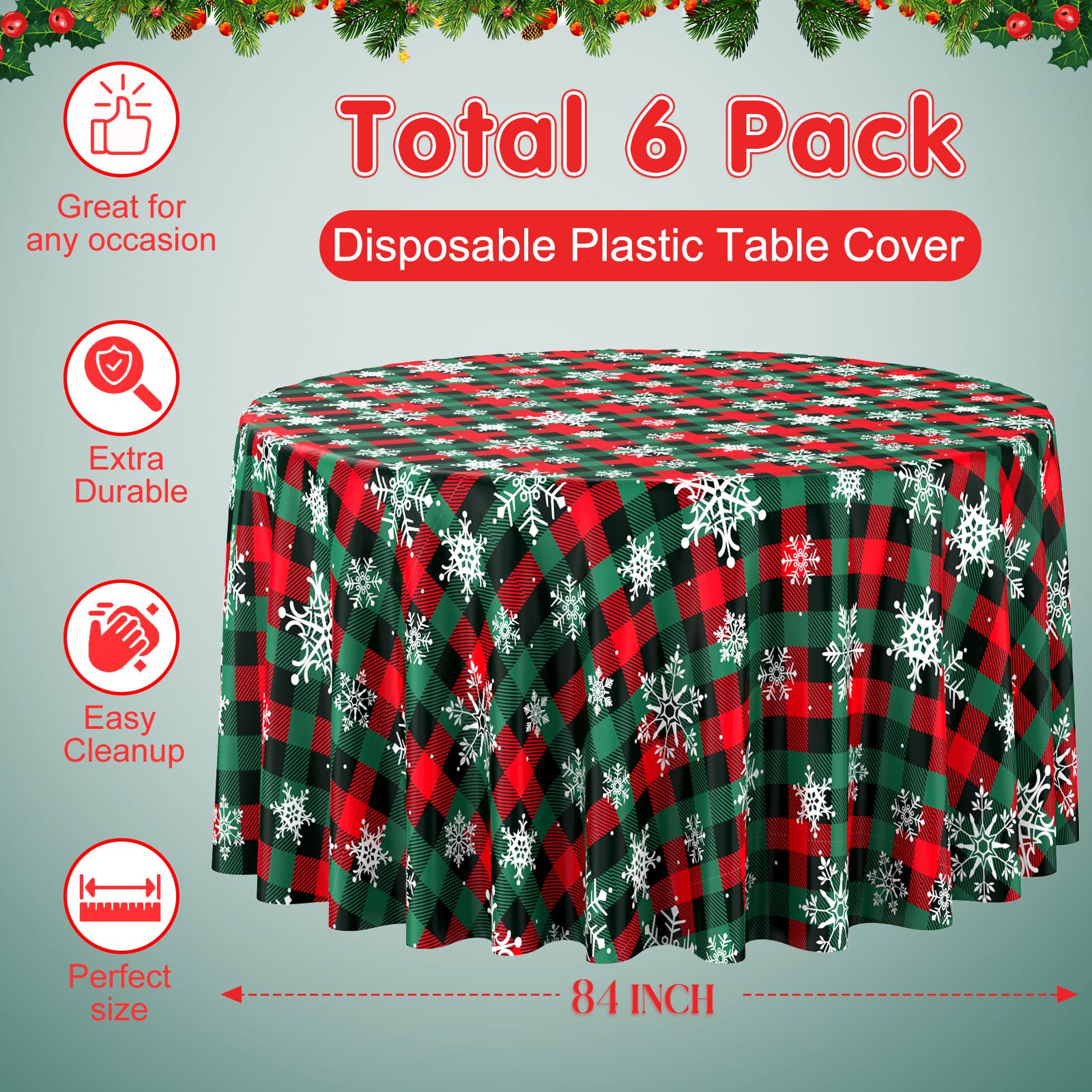 Mantel Jectivs verde y rojo, plástico impermeable, perfecto para fiestas de invierno