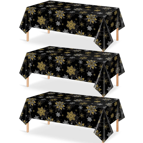 Mantel Jectivs copos de nieve negros y dorados para decoración navideña