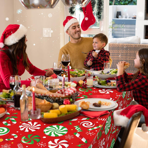Mantel plástico Jectivs con lazo rojo-verde, decoración festiva lista para Navidad