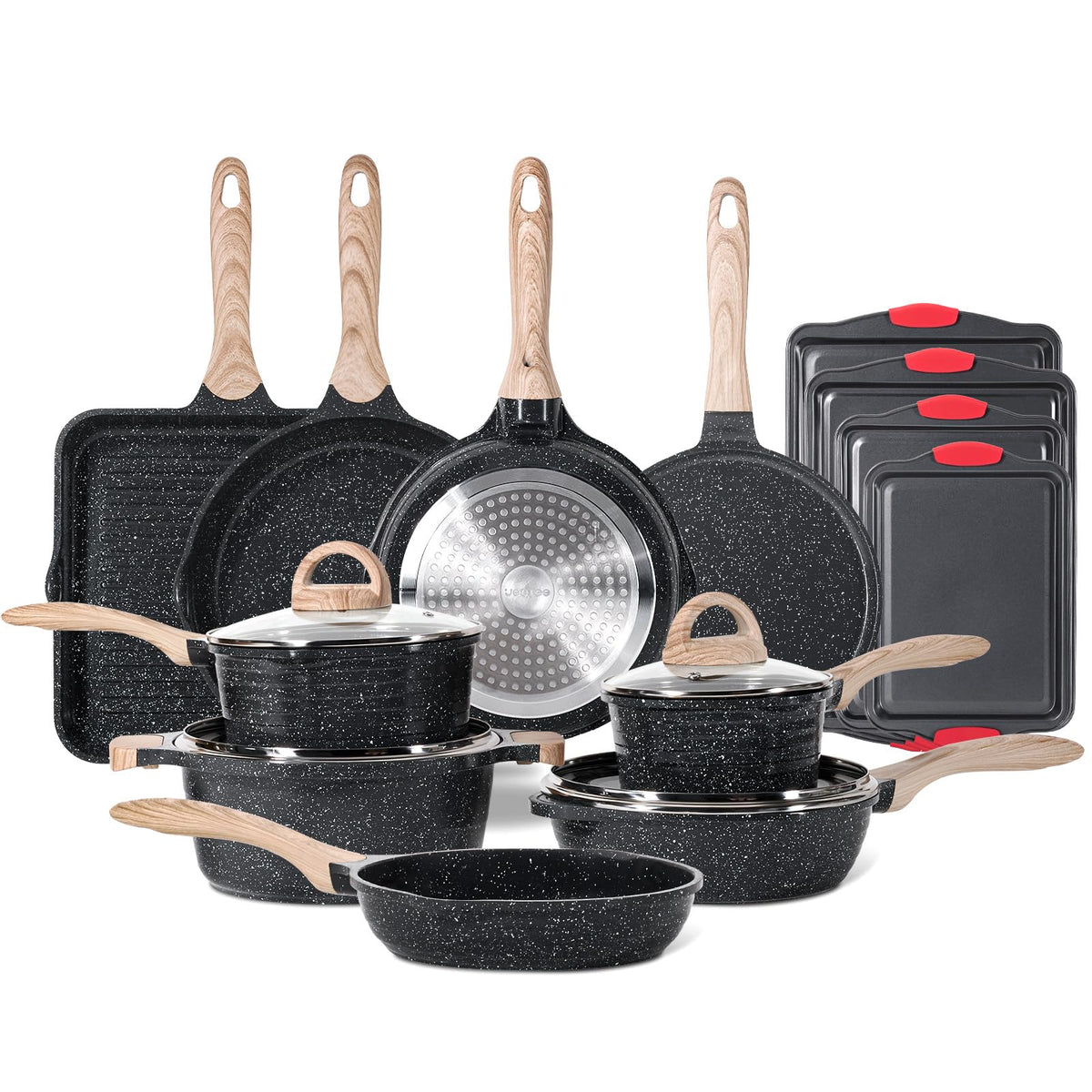 Conjunto JEETEE de ollas y sartenes para cocinar de forma más limpia y eficiente.