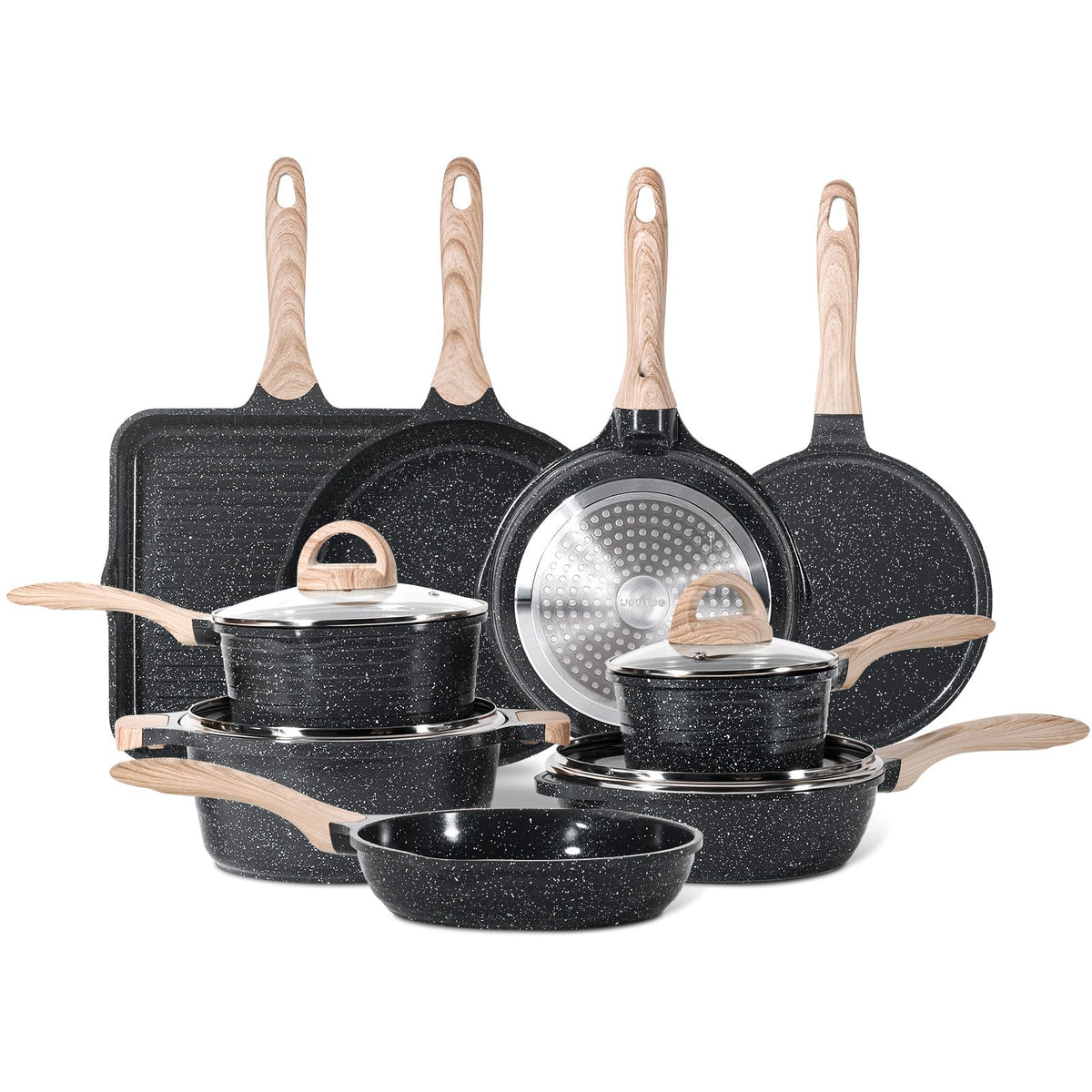 JEETEE juego completo de ollas y sartenes cerámicas para cocina saludable